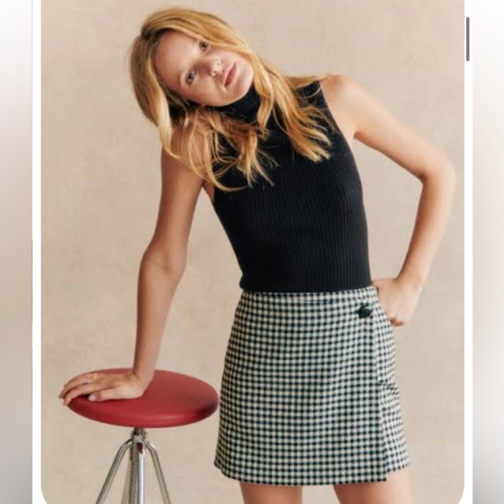 Sezane Monochrome Houndstooth Mini Skirt